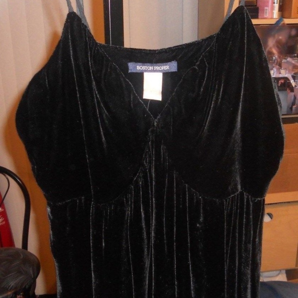 Boston Proper Black Velvet Babydoll Dress Sz 6 NWT